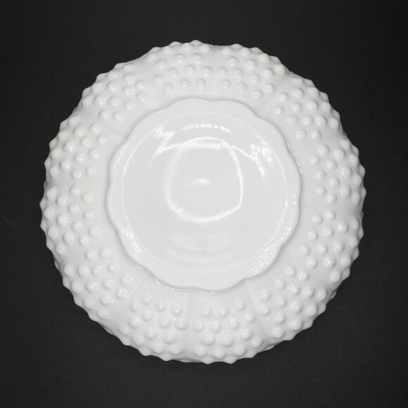 Vintage Fenton Milk Glass Chip & Dip Hobnail Pattern 8" Round Scalloped Edge - Picture 7 of 8